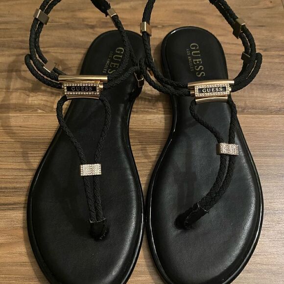 Gold and Black leather Guess Sandals size 9 - Picture 1 of 3